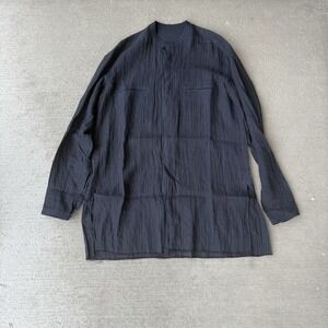 joe chia men's crash linen cotton blend lightweight shirt blue size M